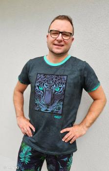 Preview: French Terry Panel ca. 85 cm Leopard auf Anthrazit Wild by Thorsten Berger von Swafing